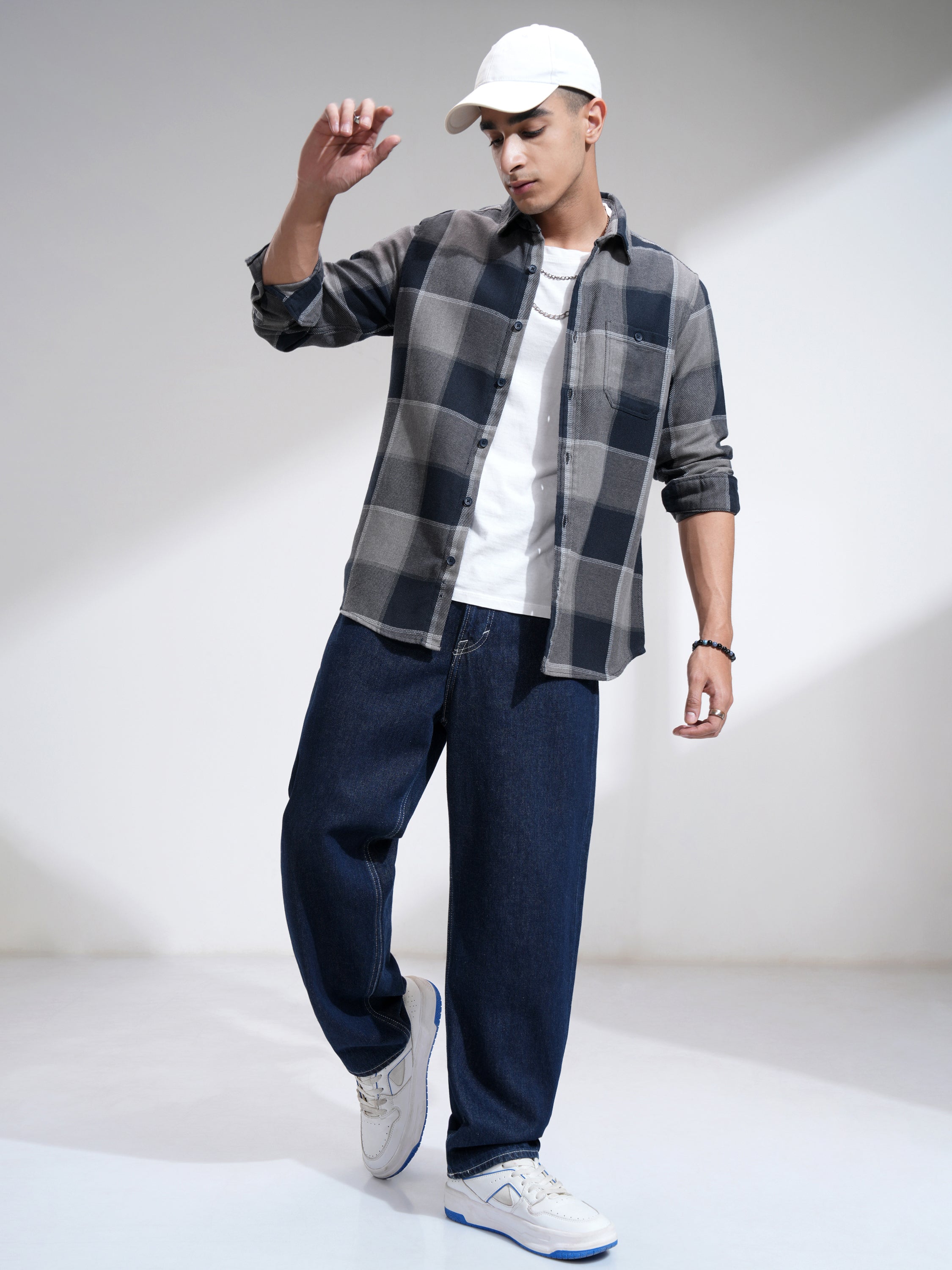Highlander Men Blue Checked Slim Fit Casual Shirt - Blue - Image 2