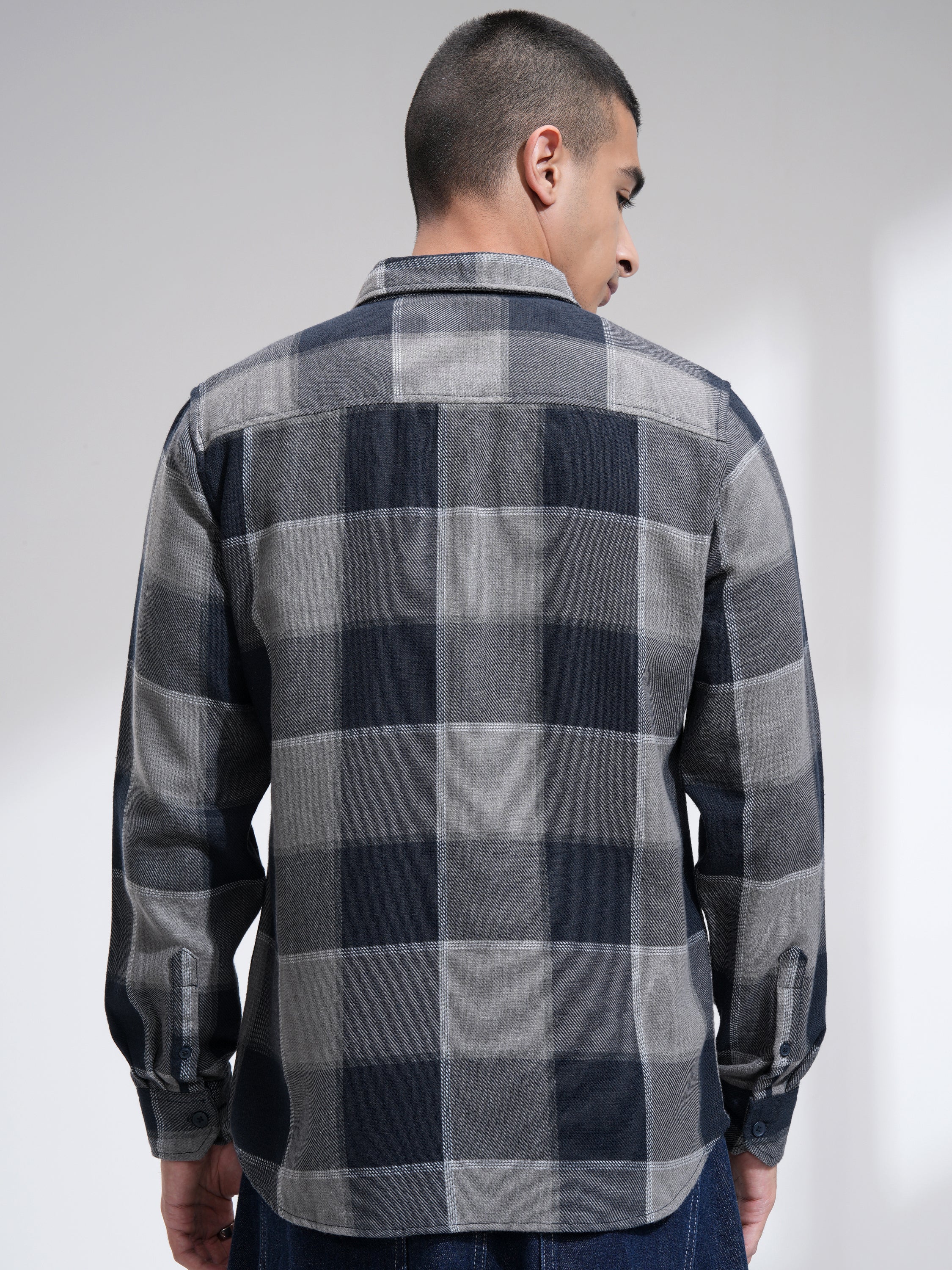 Highlander Men Blue Checked Slim Fit Casual Shirt - Blue - Image 3