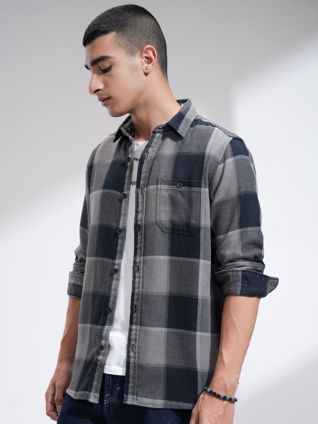 Highlander Men Blue Checked Slim Fit Casual Shirt - Blue - Image 4