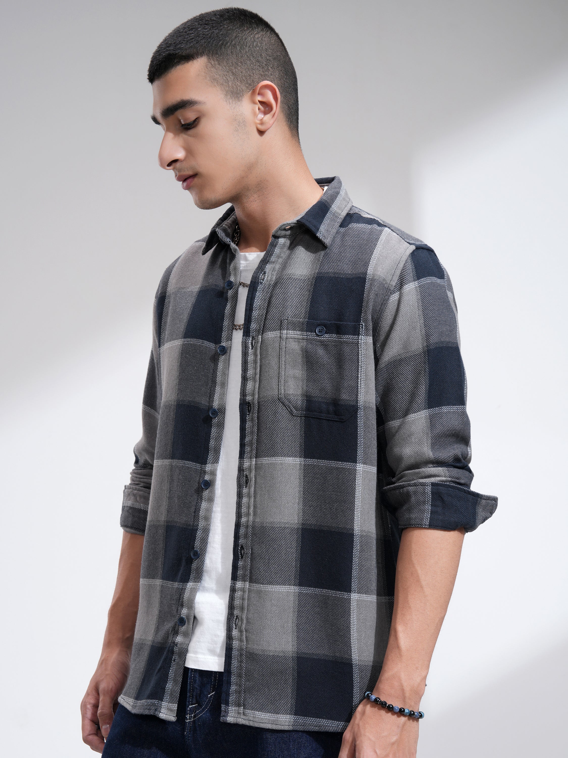 Highlander Men Blue Checked Slim Fit Casual Shirt - Blue - Image 4