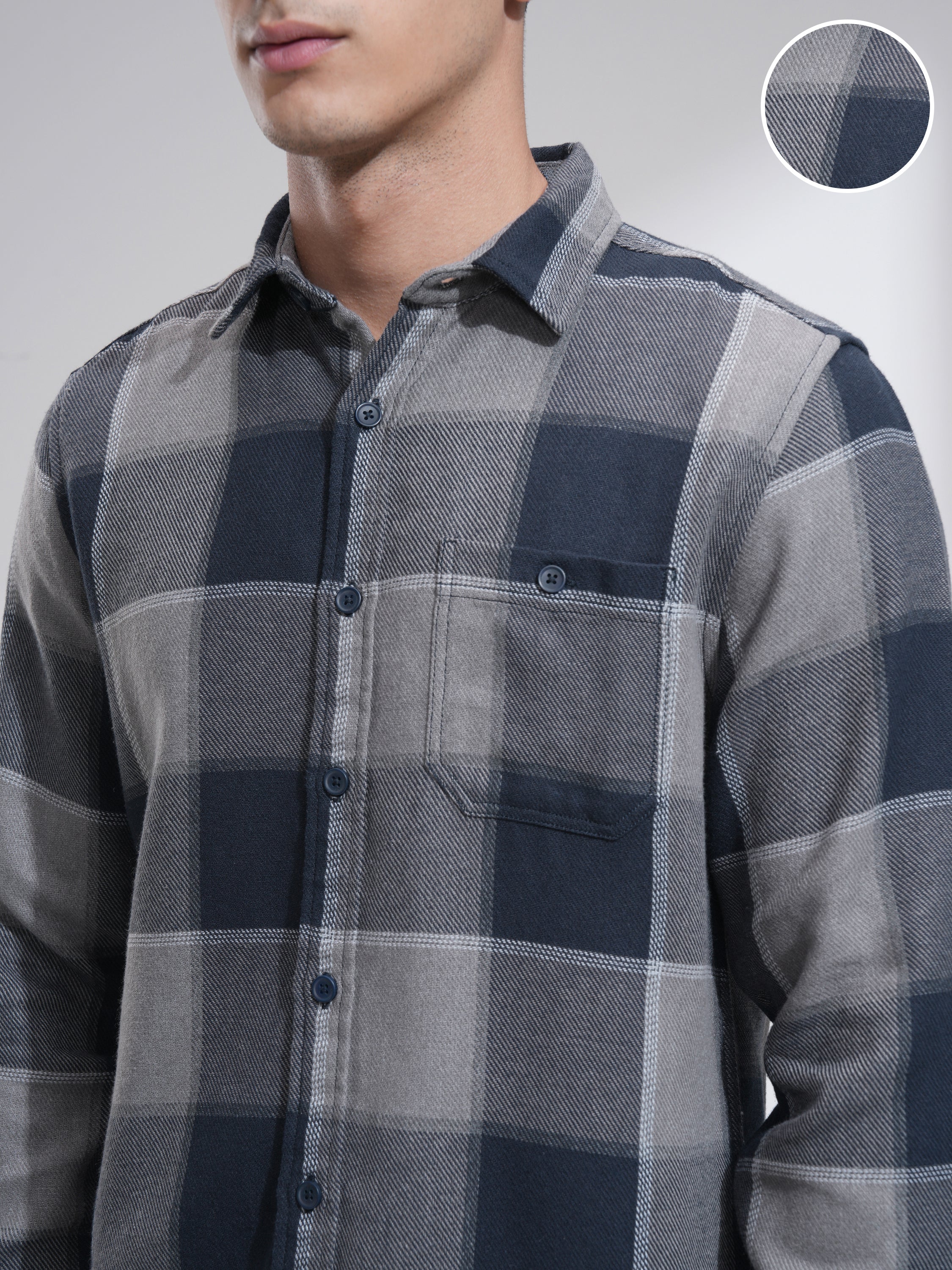 Highlander Men Blue Checked Slim Fit Casual Shirt - Blue - Image 5