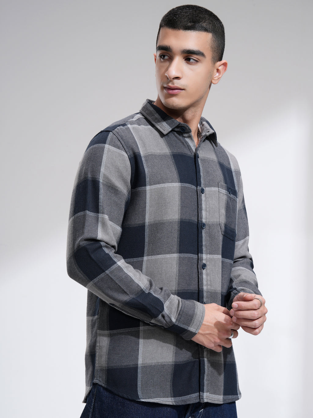 Highlander Men Blue Checked Slim Fit Casual Shirt - Blue - Image 6