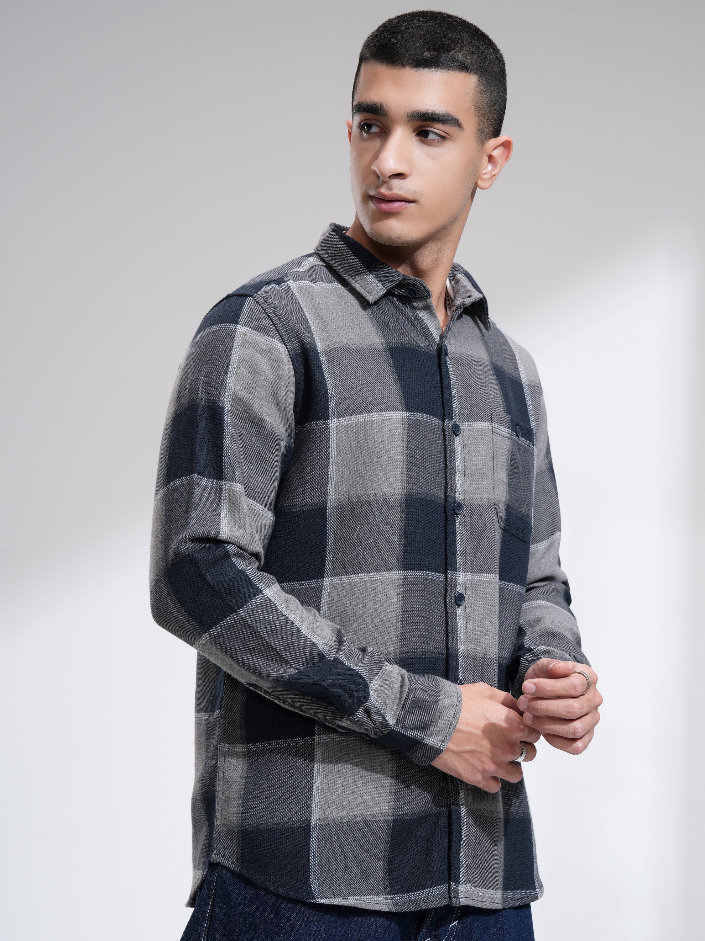 Highlander Men Blue Checked Slim Fit Casual Shirt - Blue - Image 6