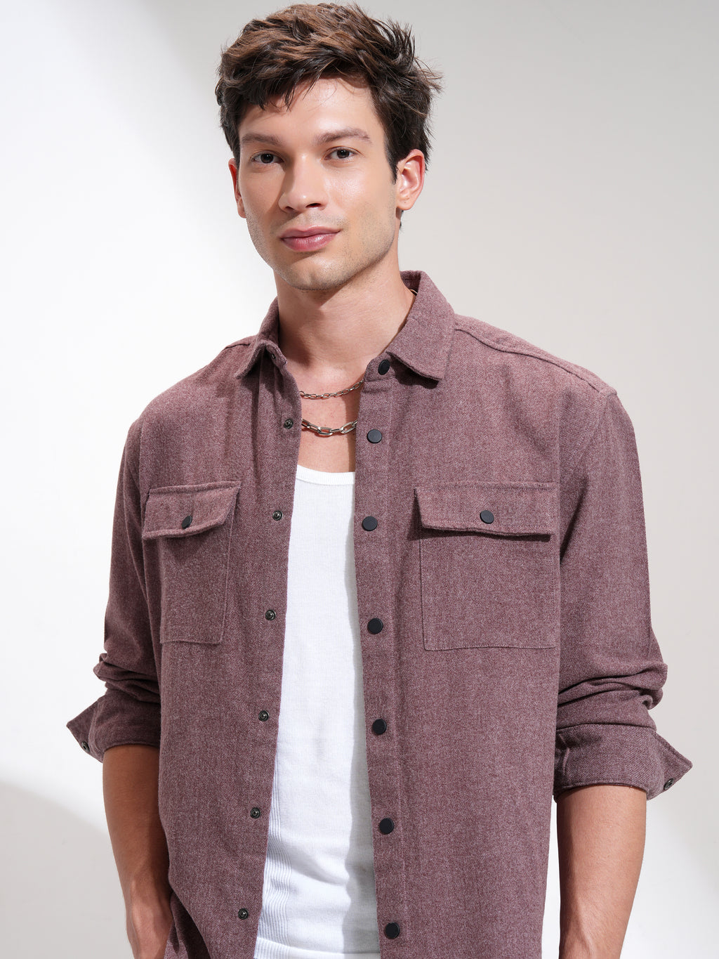Highlander Men Maroon Self Design Relaxed Fit Casual Shirt - Maroon - Image 1