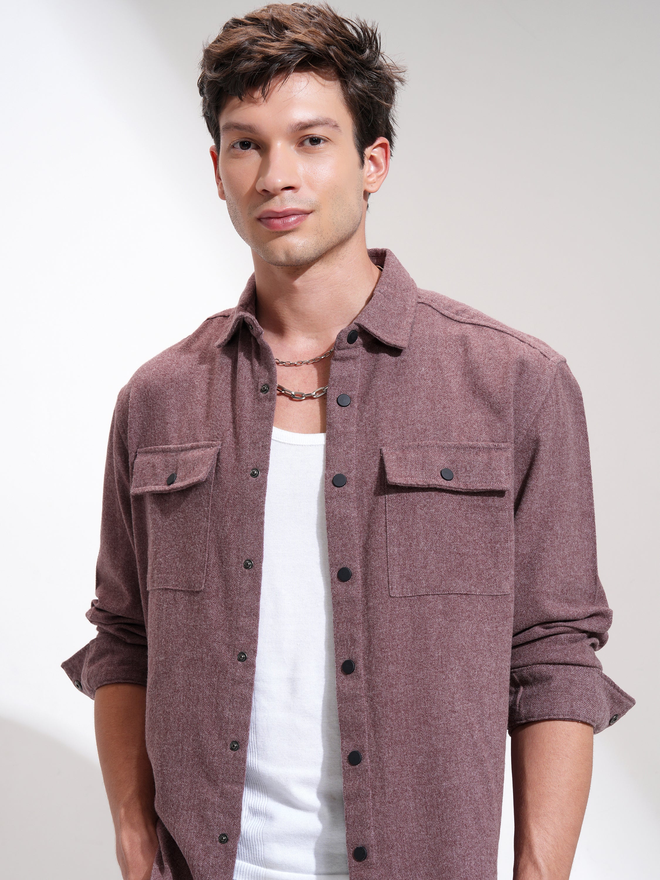 Highlander Men Maroon Self Design Relaxed Fit Casual Shirt - Maroon - Image 1