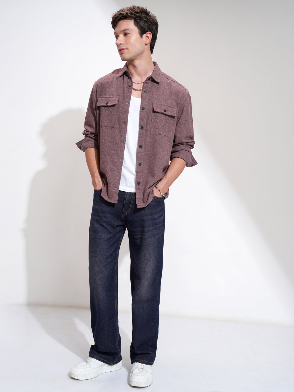 Highlander Men Maroon Self Design Relaxed Fit Casual Shirt - Maroon - Image 2