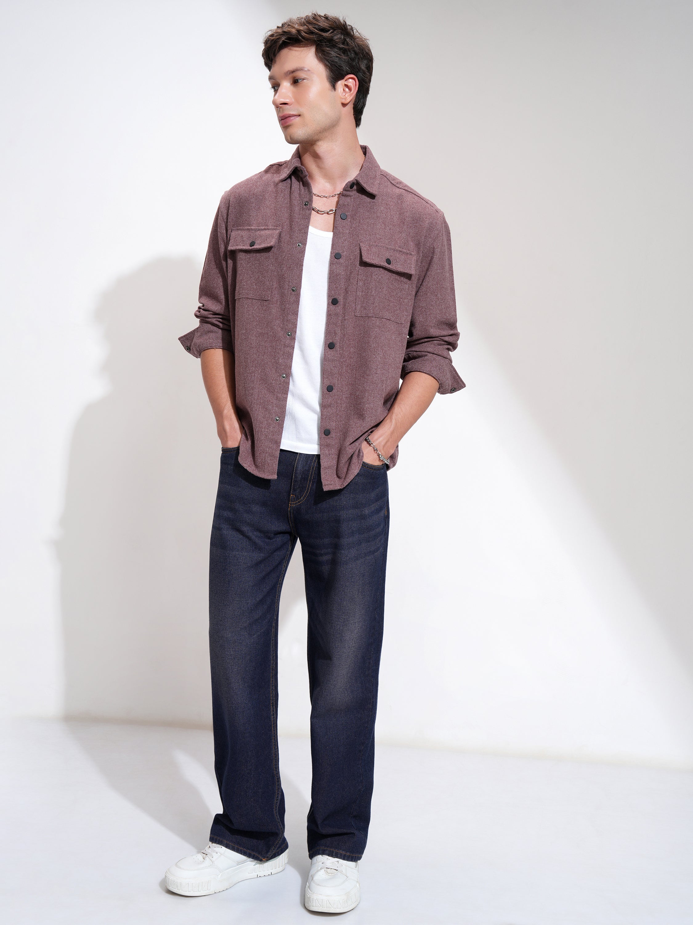 Highlander Men Maroon Self Design Relaxed Fit Casual Shirt - Maroon - Image 2