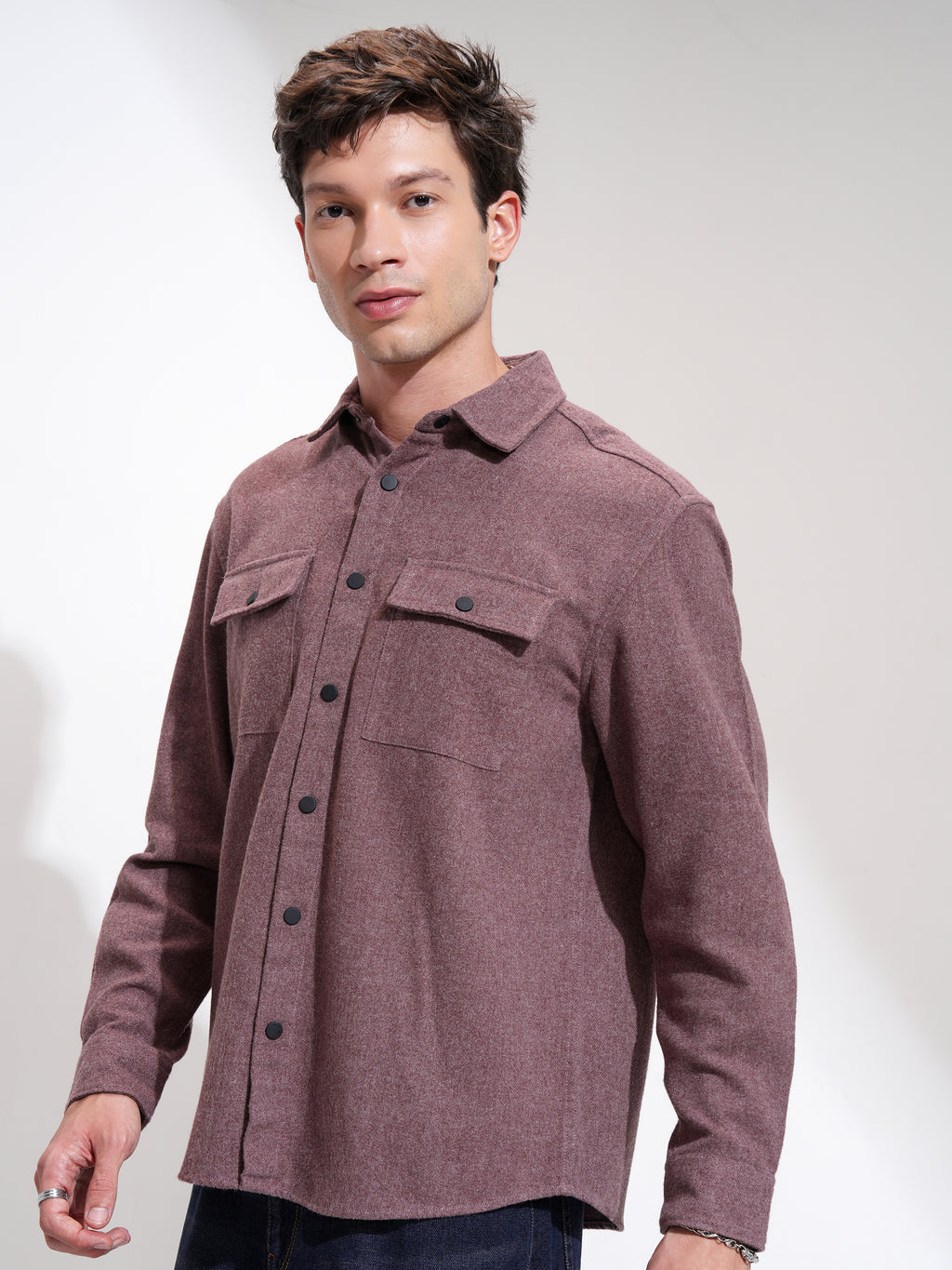 Highlander Men Maroon Self Design Relaxed Fit Casual Shirt - Maroon - Image 4