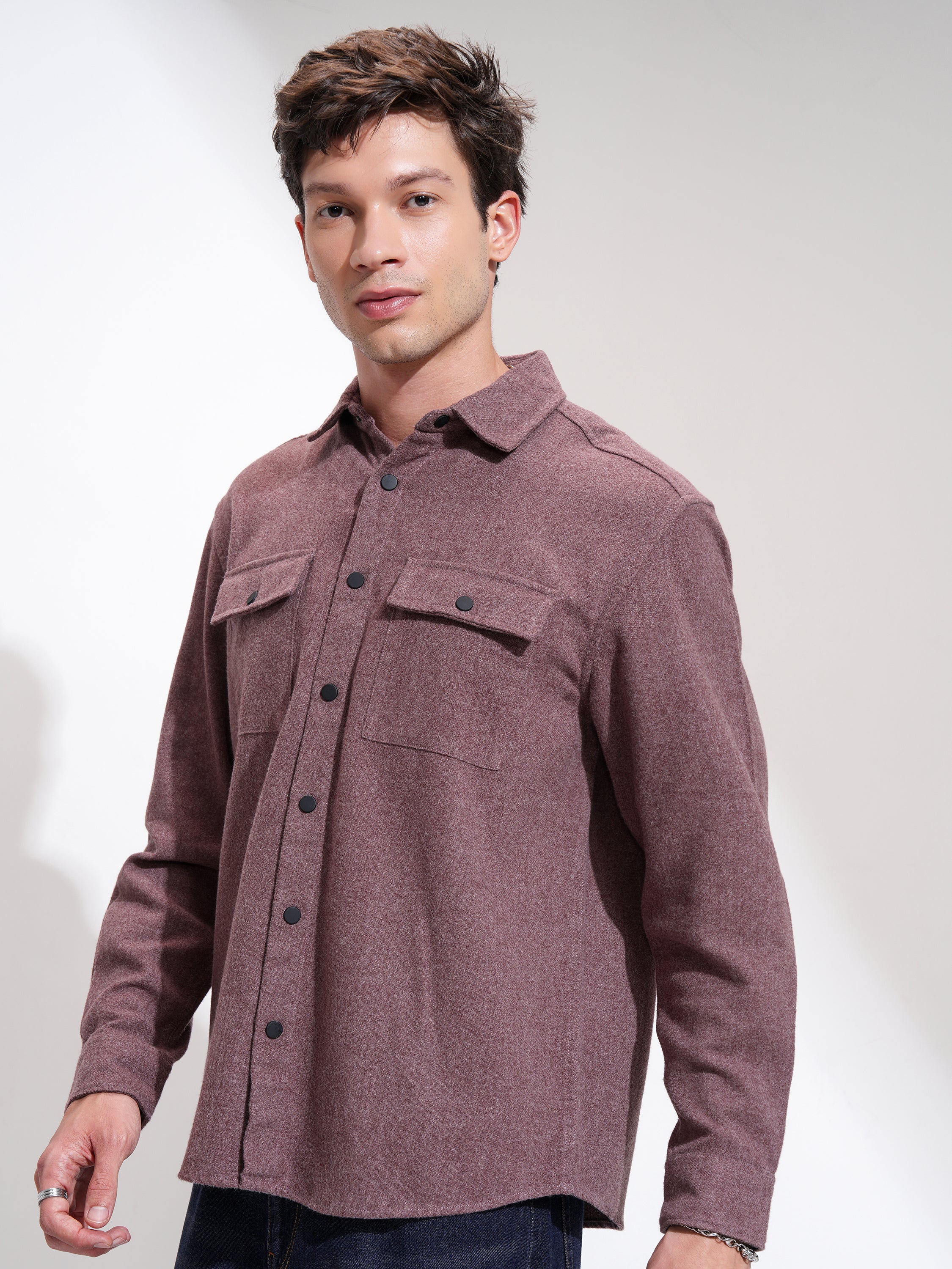 Highlander Men Maroon Self Design Relaxed Fit Casual Shirt - Maroon - Image 4