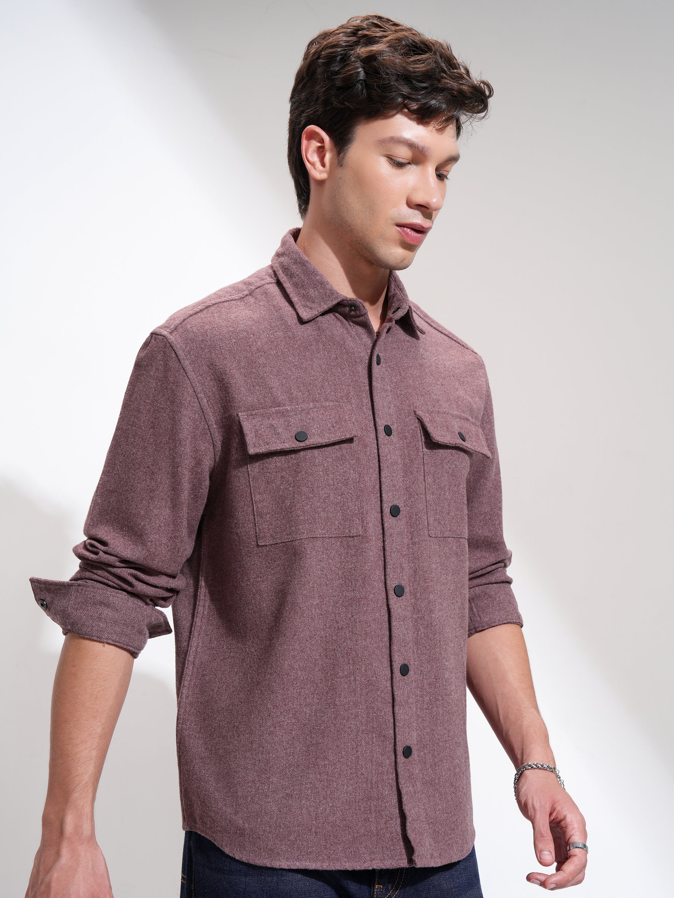 Highlander Men Maroon Self Design Relaxed Fit Casual Shirt - Maroon - Image 6