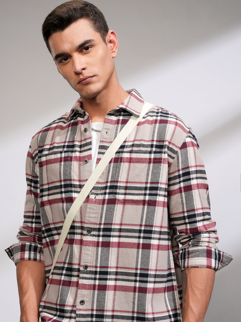 Highlander Men Beige Checked Relaxed Fit Casual Shirt - Beige - Image 1