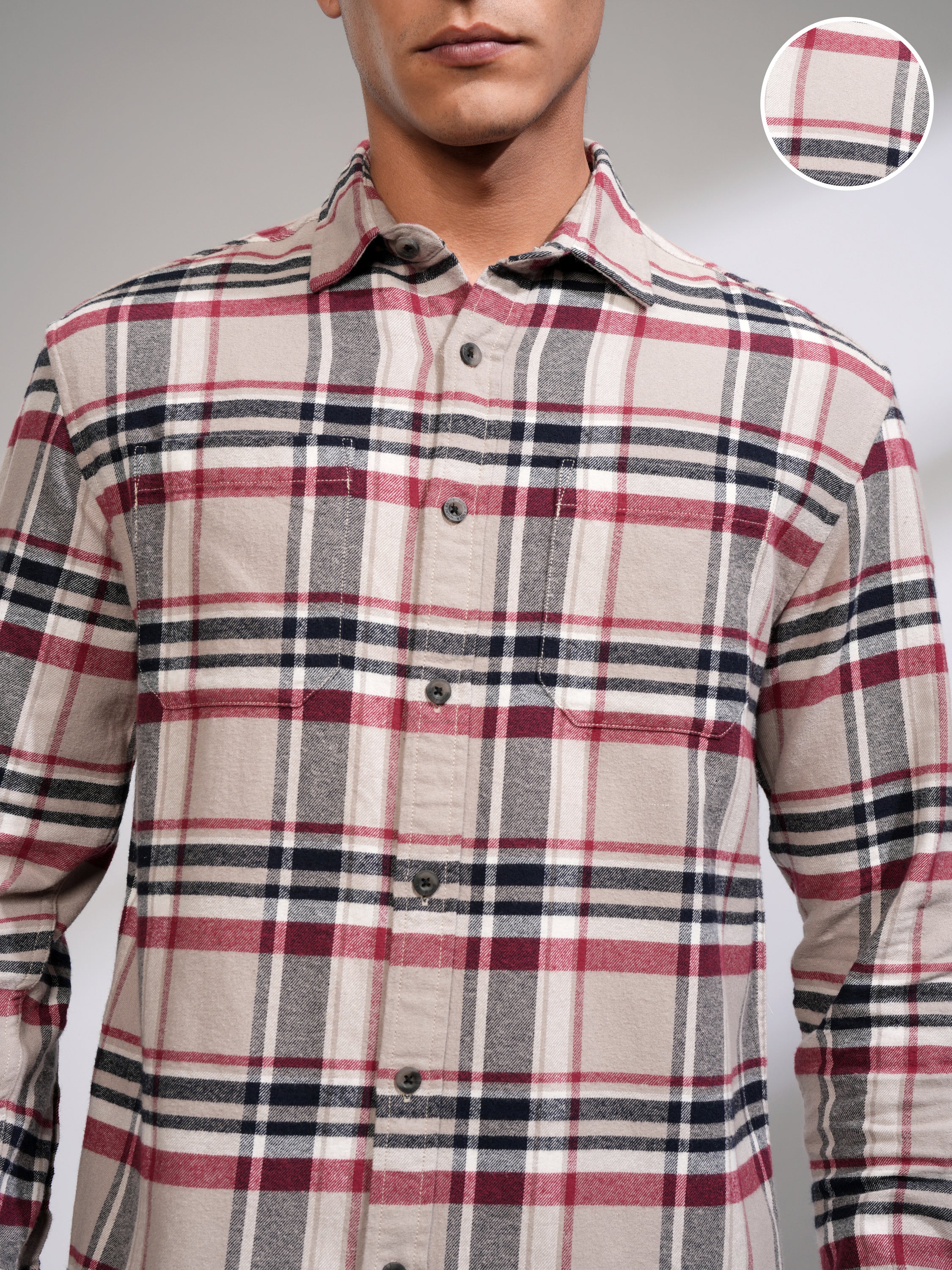 Highlander Men Beige Checked Relaxed Fit Casual Shirt - Beige - Image 5