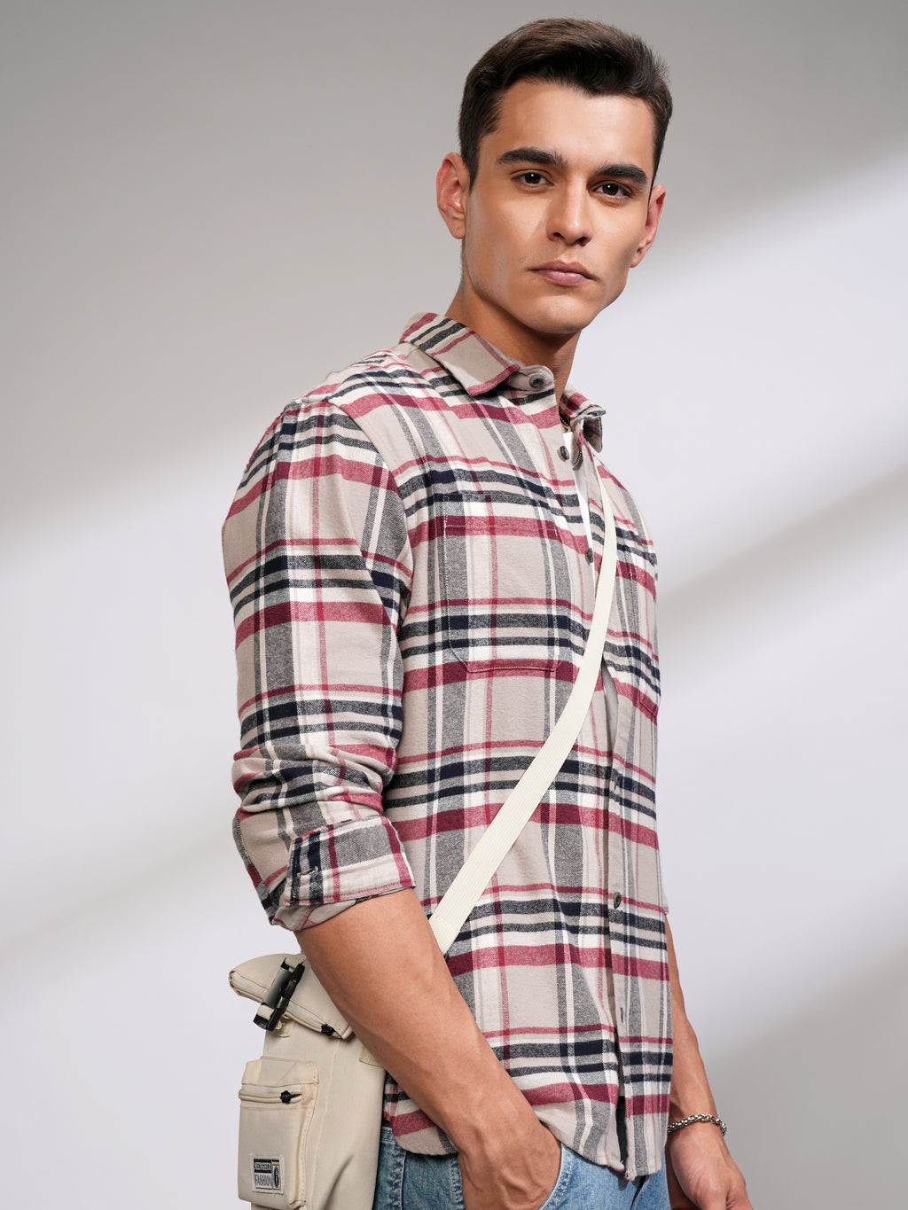 Highlander Men Beige Checked Relaxed Fit Casual Shirt - Beige - Image 6