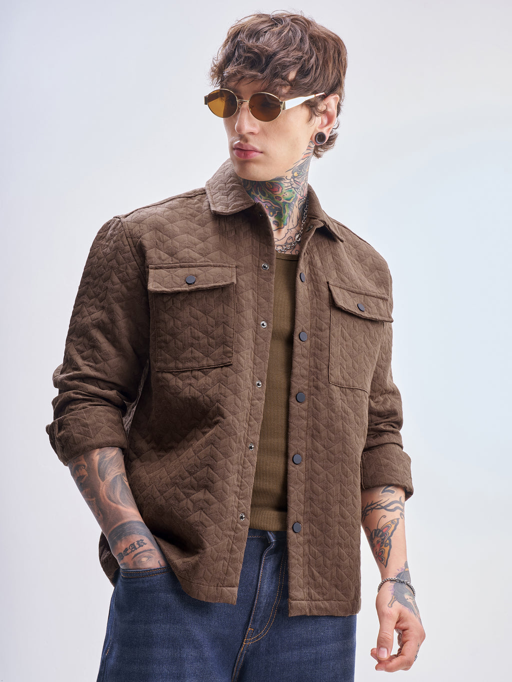 Highlander Men Brown Self Design Relaxed Fit Casual Shirt - Brown - Image 1