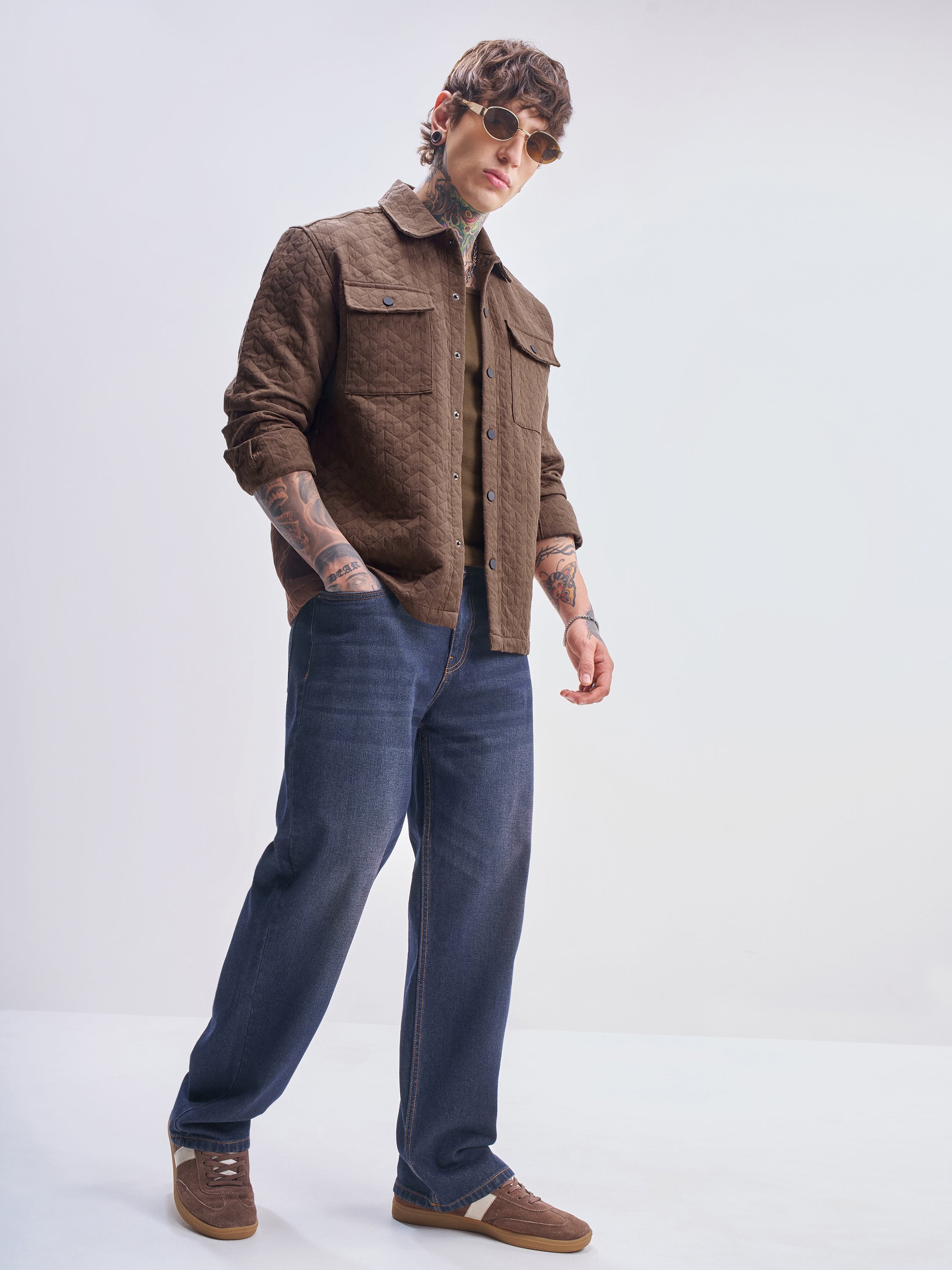 Highlander Men Brown Self Design Relaxed Fit Casual Shirt - Brown - Image 2