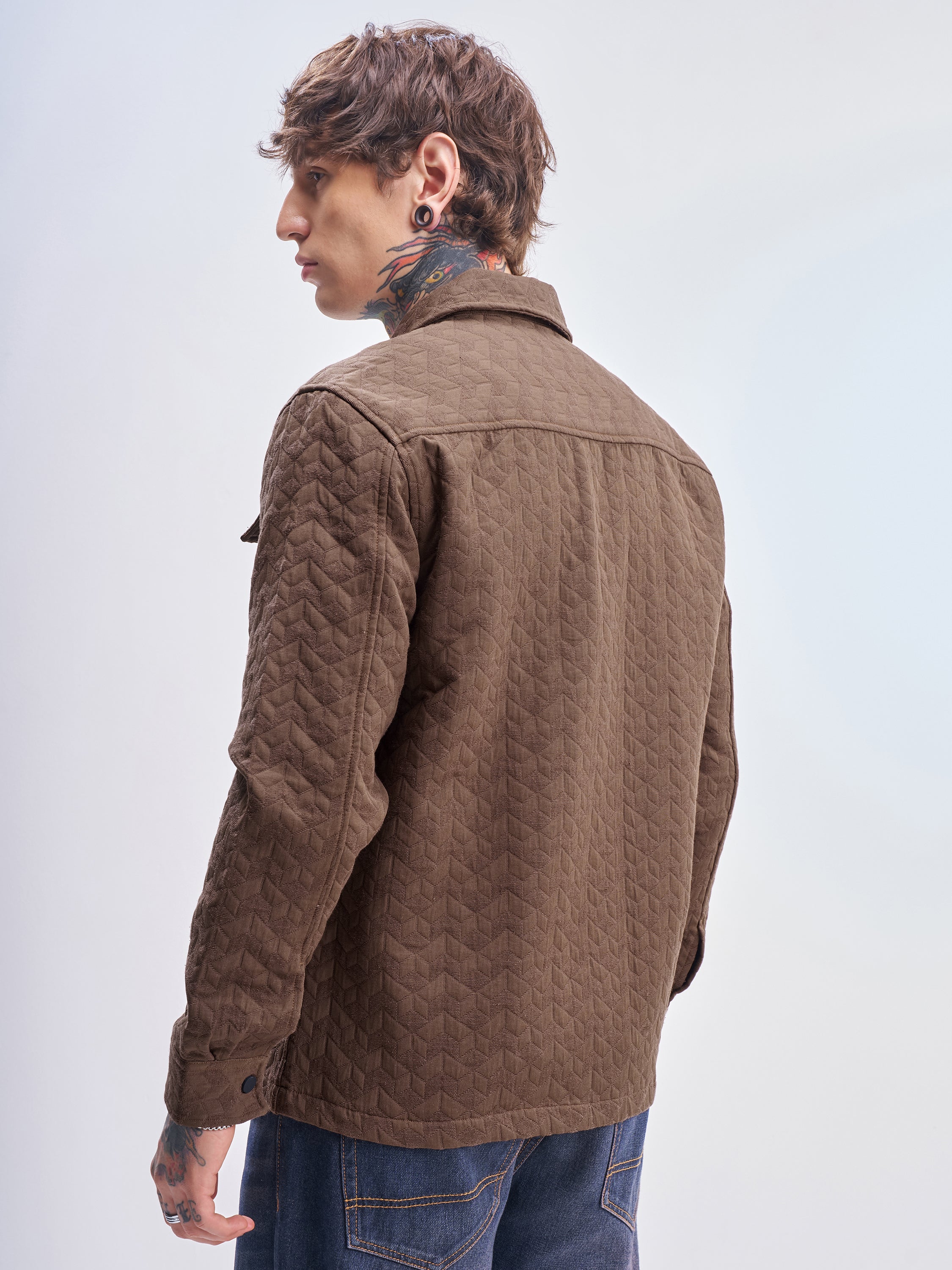 Highlander Men Brown Self Design Relaxed Fit Casual Shirt - Brown - Image 3