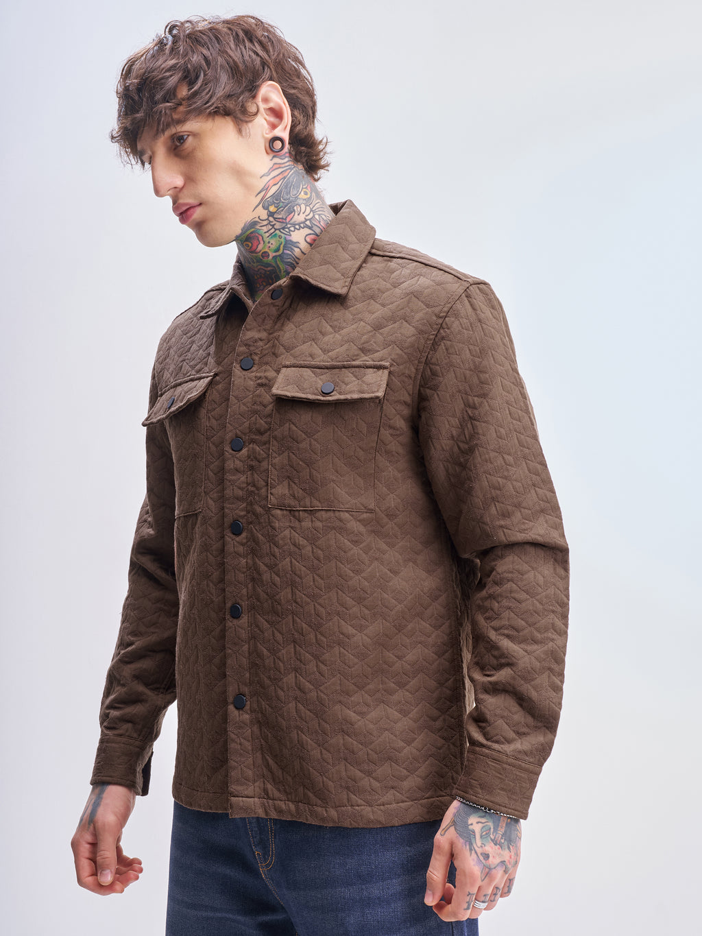 Highlander Men Brown Self Design Relaxed Fit Casual Shirt - Brown - Image 4