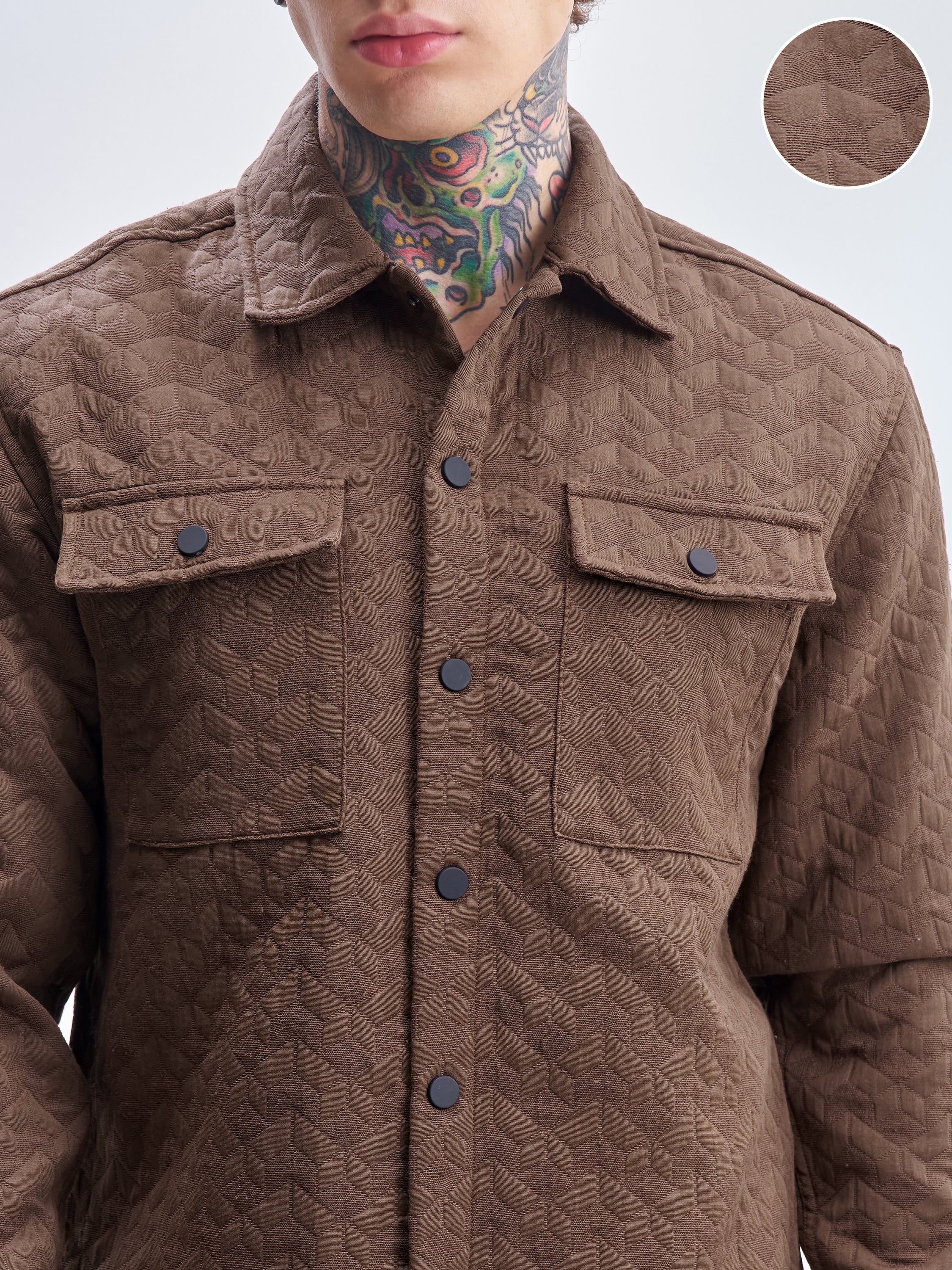 Highlander Men Brown Self Design Relaxed Fit Casual Shirt - Brown - Image 5