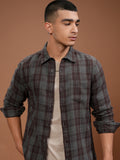 Highlander Men Grey Checked Slim Fit Casual Shirt - Grey - Image 1