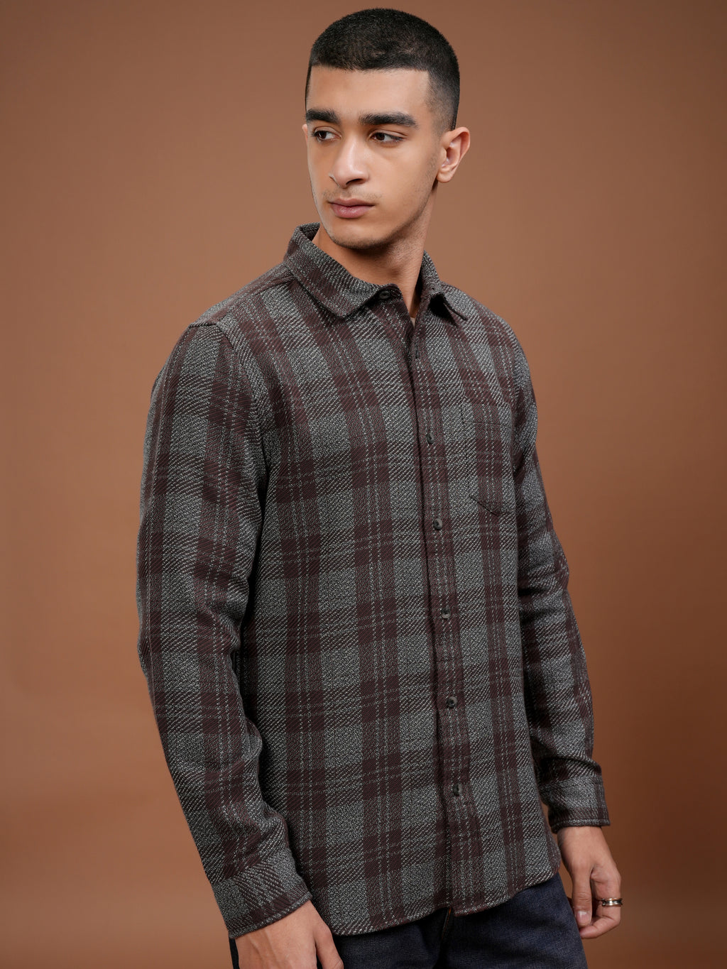 Highlander Men Grey Checked Slim Fit Casual Shirt - Grey - Image 6