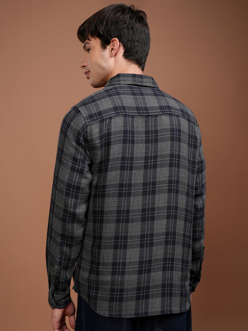 Highlander Men Grey Checked Slim Fit Casual Shirt - Grey - Image 3