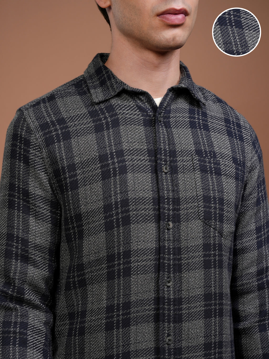 Highlander Men Grey Checked Slim Fit Casual Shirt - Grey - Image 5