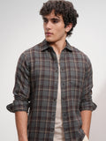 Highlander Men Grey Checked Slim Fit Casual Shirt - Grey - Image 1