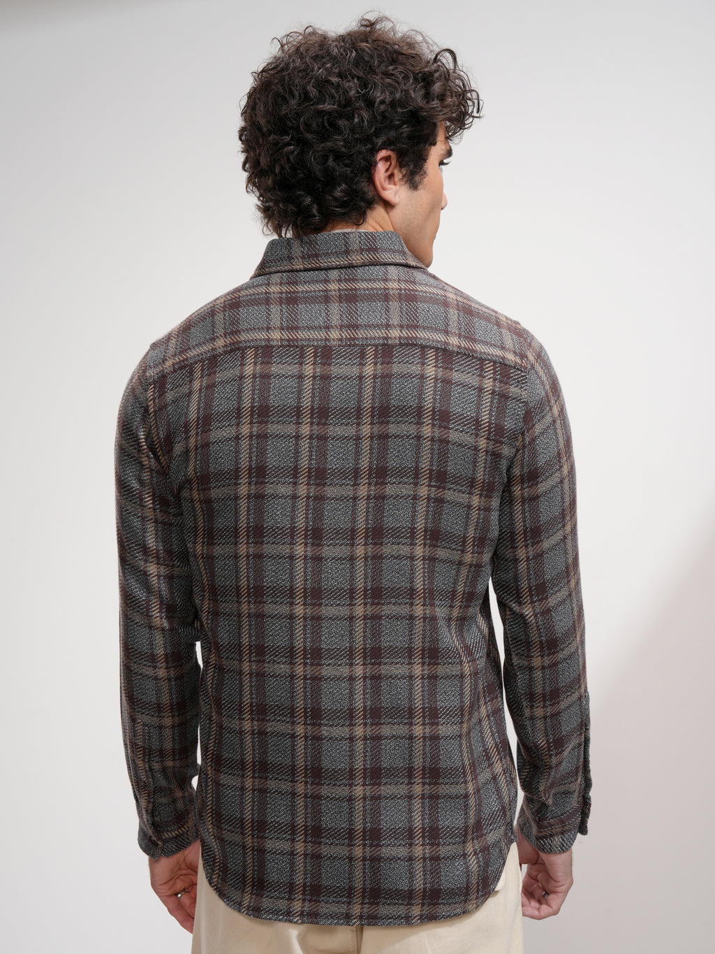 Highlander Men Grey Checked Slim Fit Casual Shirt - Grey - Image 3