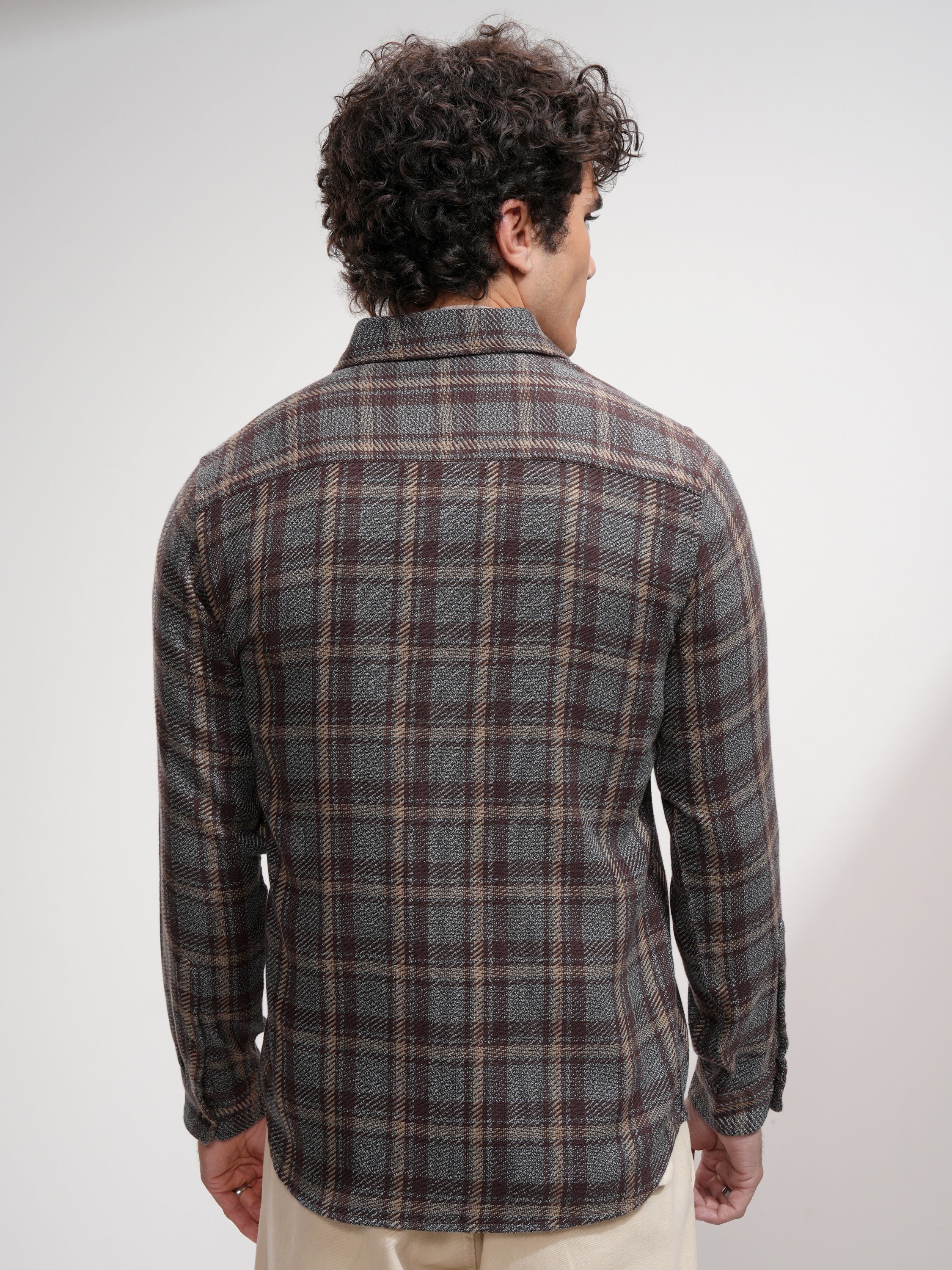 Highlander Men Grey Checked Slim Fit Casual Shirt - Grey - Image 3