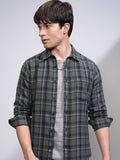 Highlander Men Grey Checked Slim Fit Casual Shirt - Grey - Image 1