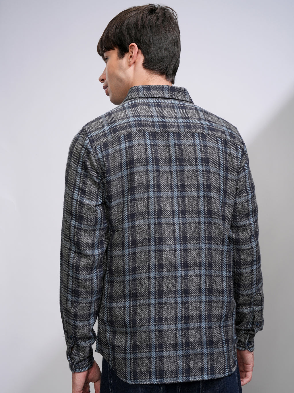 Highlander Men Grey Checked Slim Fit Casual Shirt - Grey - Image 3