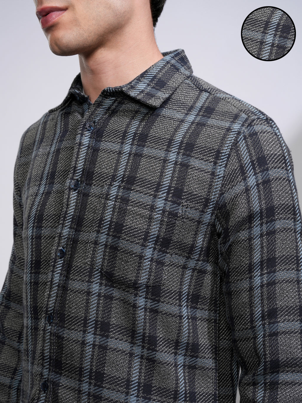 Highlander Men Grey Checked Slim Fit Casual Shirt - Grey - Image 5