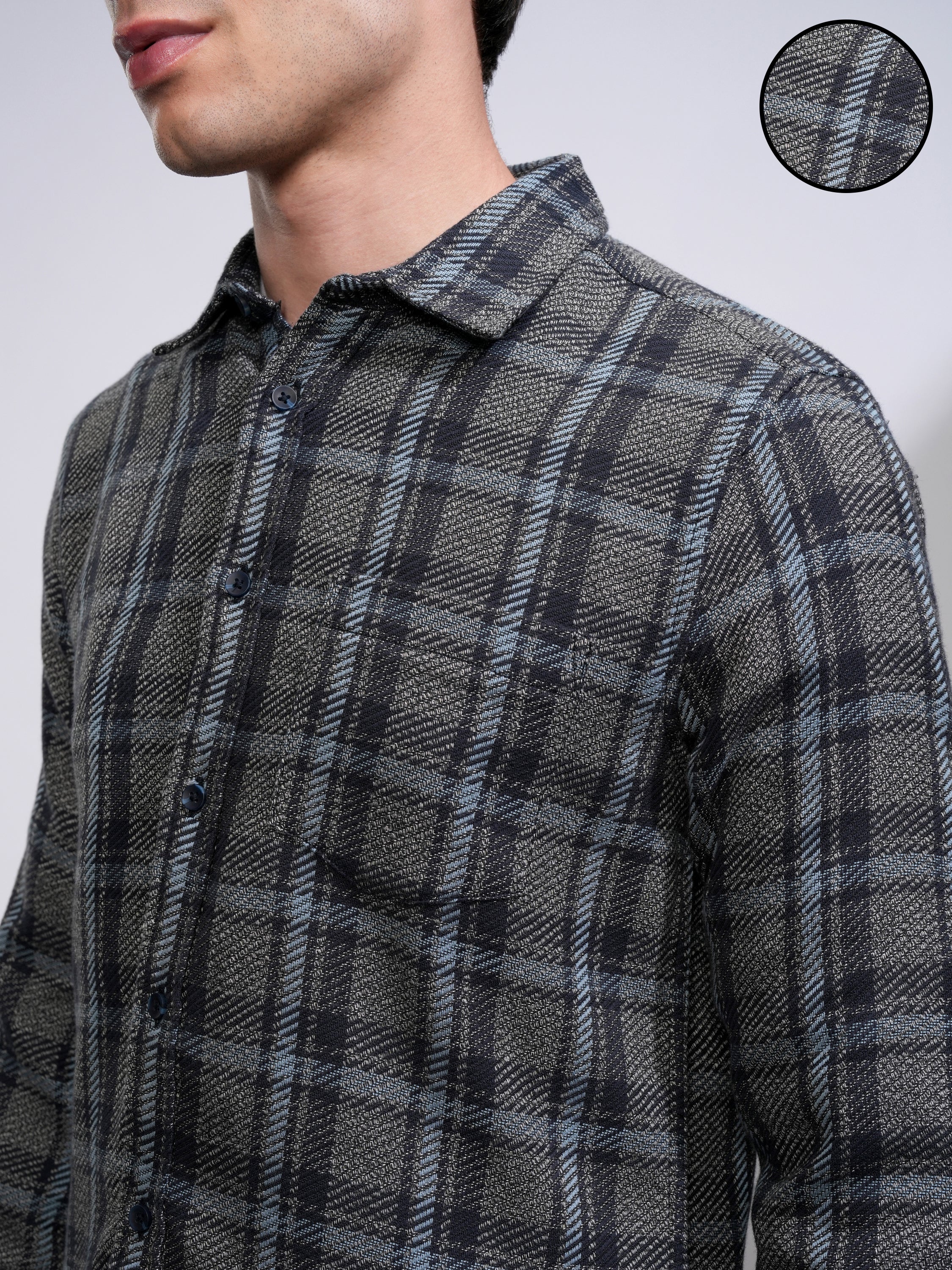 Highlander Men Grey Checked Slim Fit Casual Shirt - Grey - Image 5