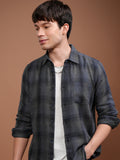 Highlander Men Grey Checked Slim Fit Casual Shirt - Grey - Image 1
