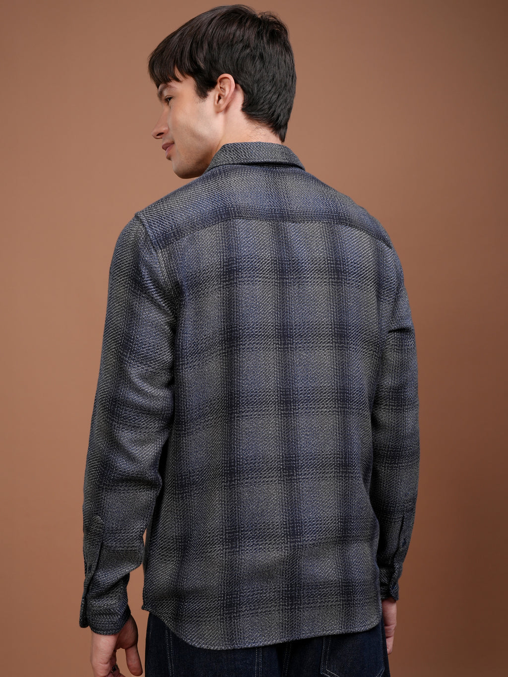 Highlander Men Grey Checked Slim Fit Casual Shirt - Grey - Image 3