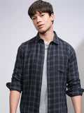Highlander Men Navy Blue Checked Slim Fit Casual Shirt - Navy Blue - Image 1