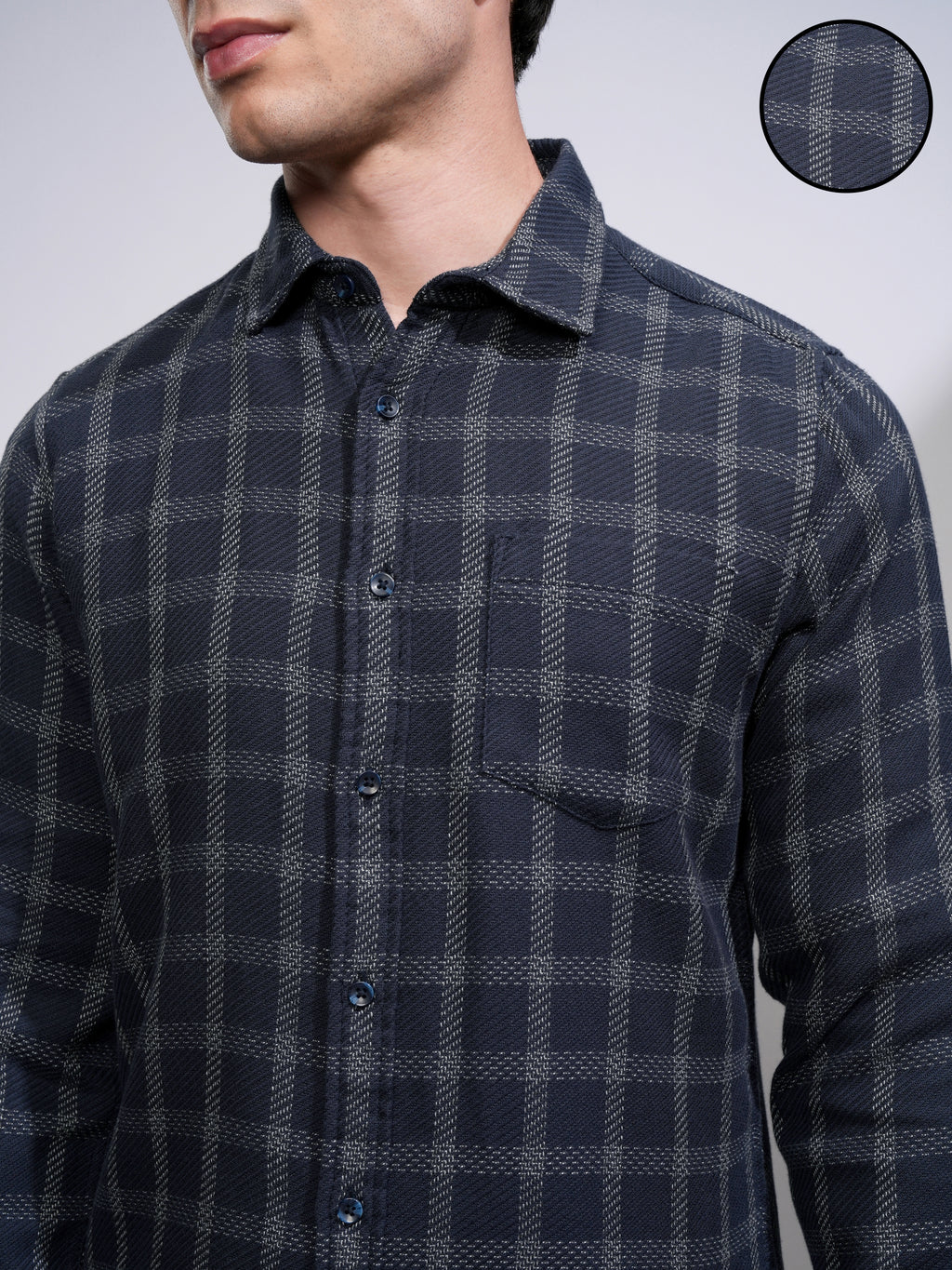 Highlander Men Navy Blue Checked Slim Fit Casual Shirt - Navy Blue - Image 5