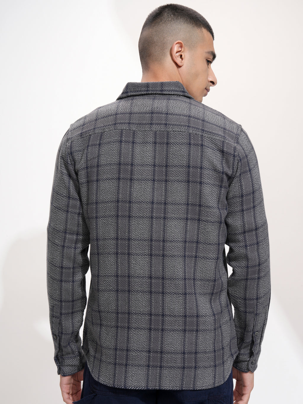 Highlander Men Charcoal Checked Slim Fit Casual Shirt - Charcoal - Image 3
