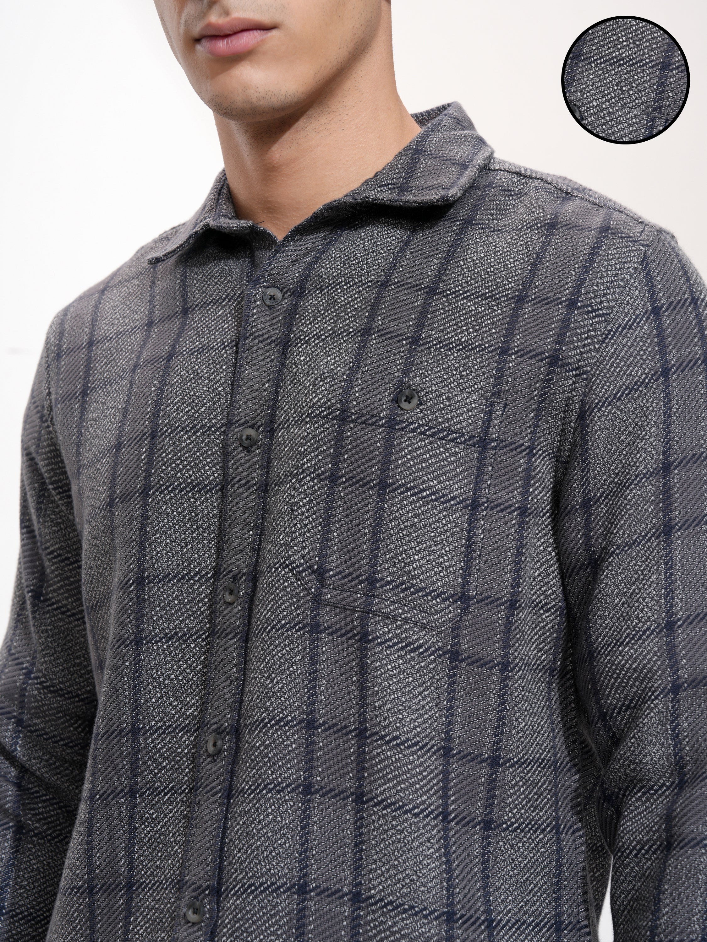 Highlander Men Charcoal Checked Slim Fit Casual Shirt - Charcoal - Image 5