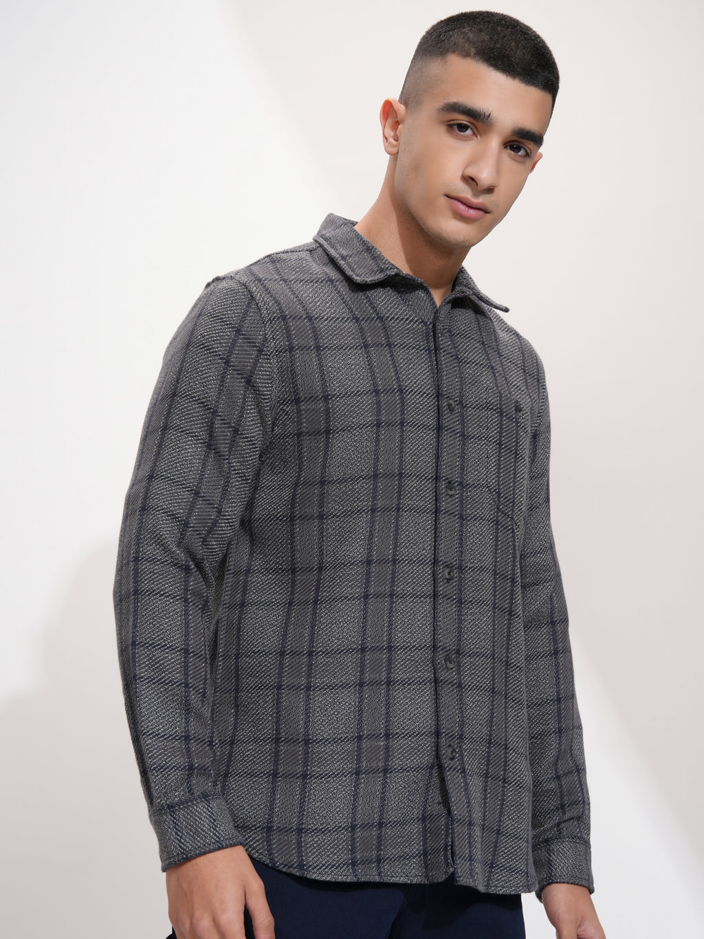 Highlander Men Charcoal Checked Slim Fit Casual Shirt - Charcoal - Image 6