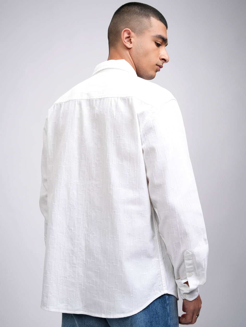 Highlander Men White Self Design Relaxed Fit Casual Shirt - White - Image 3