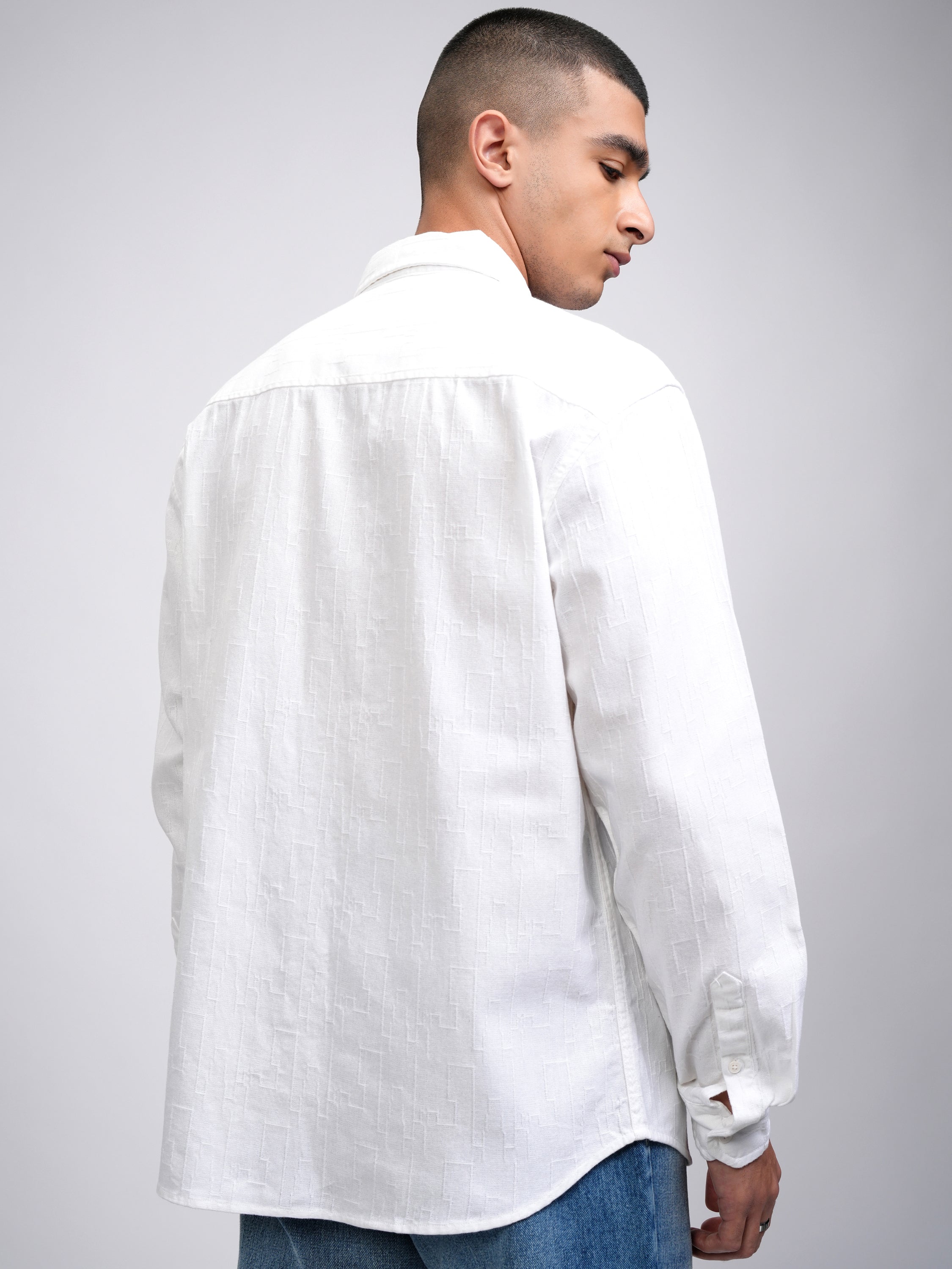 Highlander Men White Self Design Relaxed Fit Casual Shirt - White - Image 3