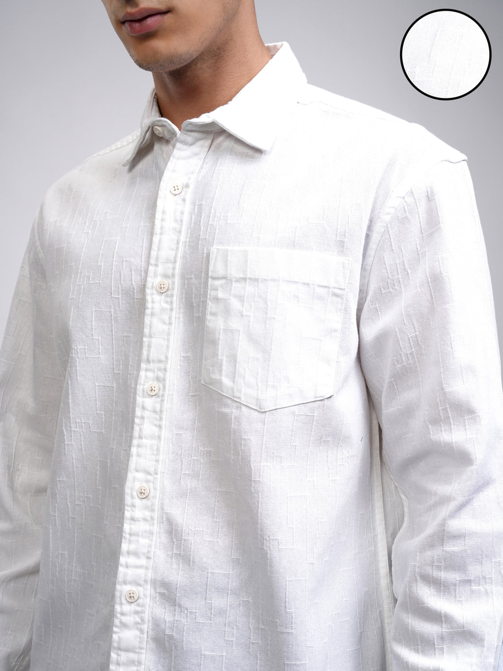 Highlander Men White Self Design Relaxed Fit Casual Shirt - White - Image 5