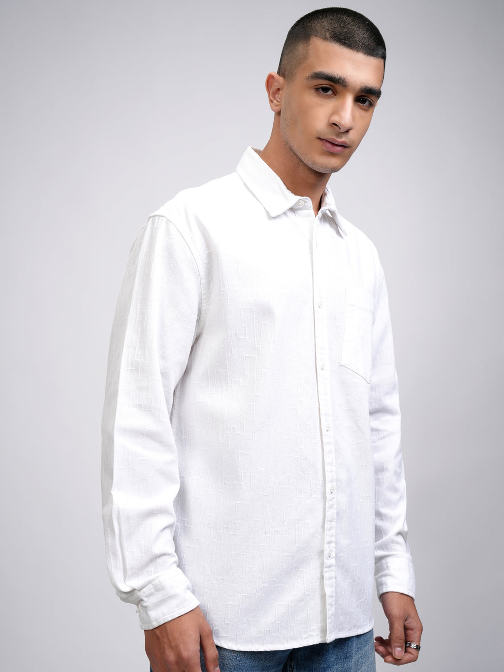 Highlander Men White Self Design Relaxed Fit Casual Shirt - White - Image 6