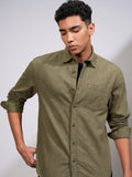 Highlander Men Olive Self Design Relaxed Fit Casual Shirt - Olive - Image 1