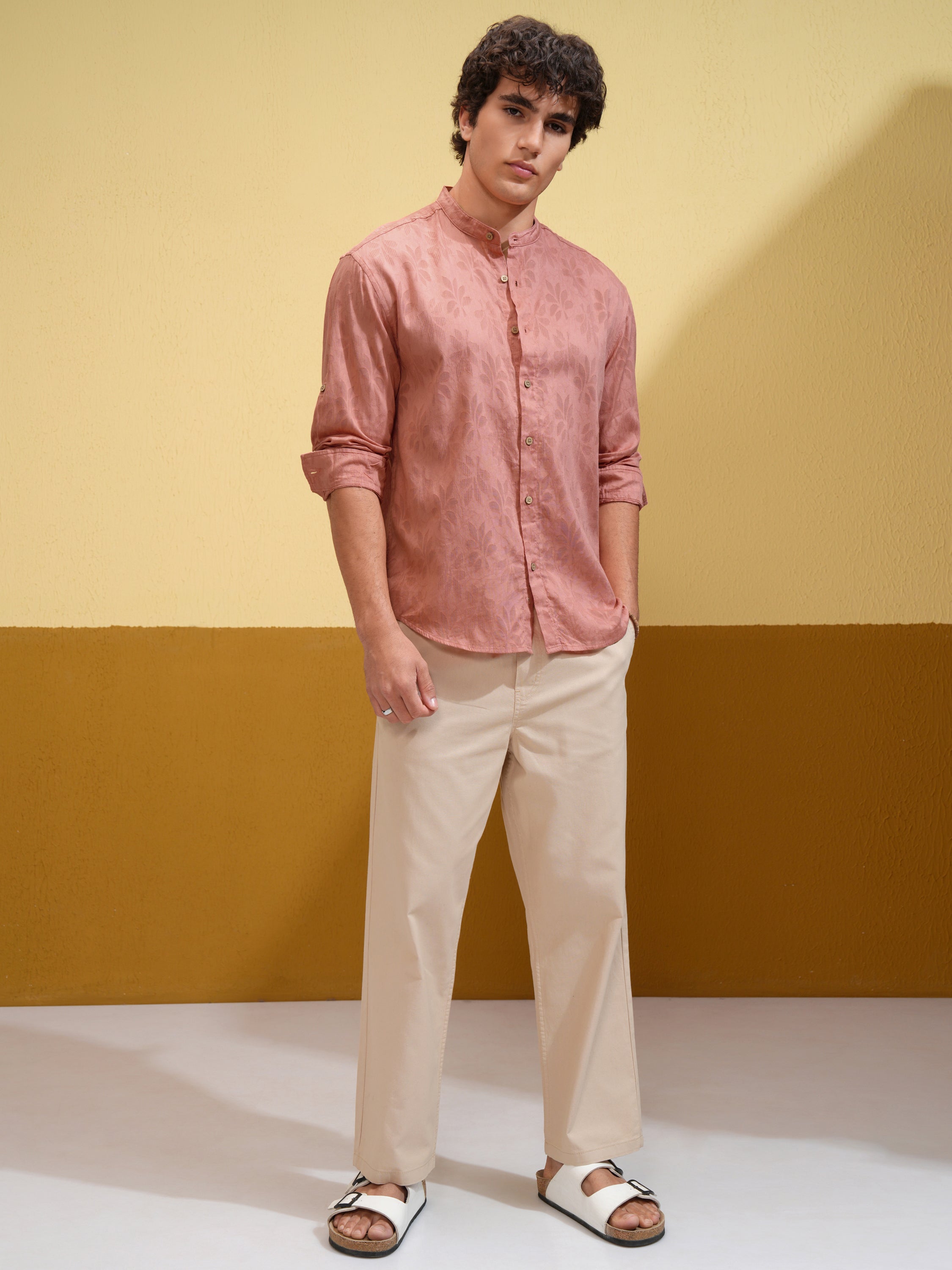 Highlander Men Peach Printed Relaxed Fit Casual Shirt - Peach - Image 2