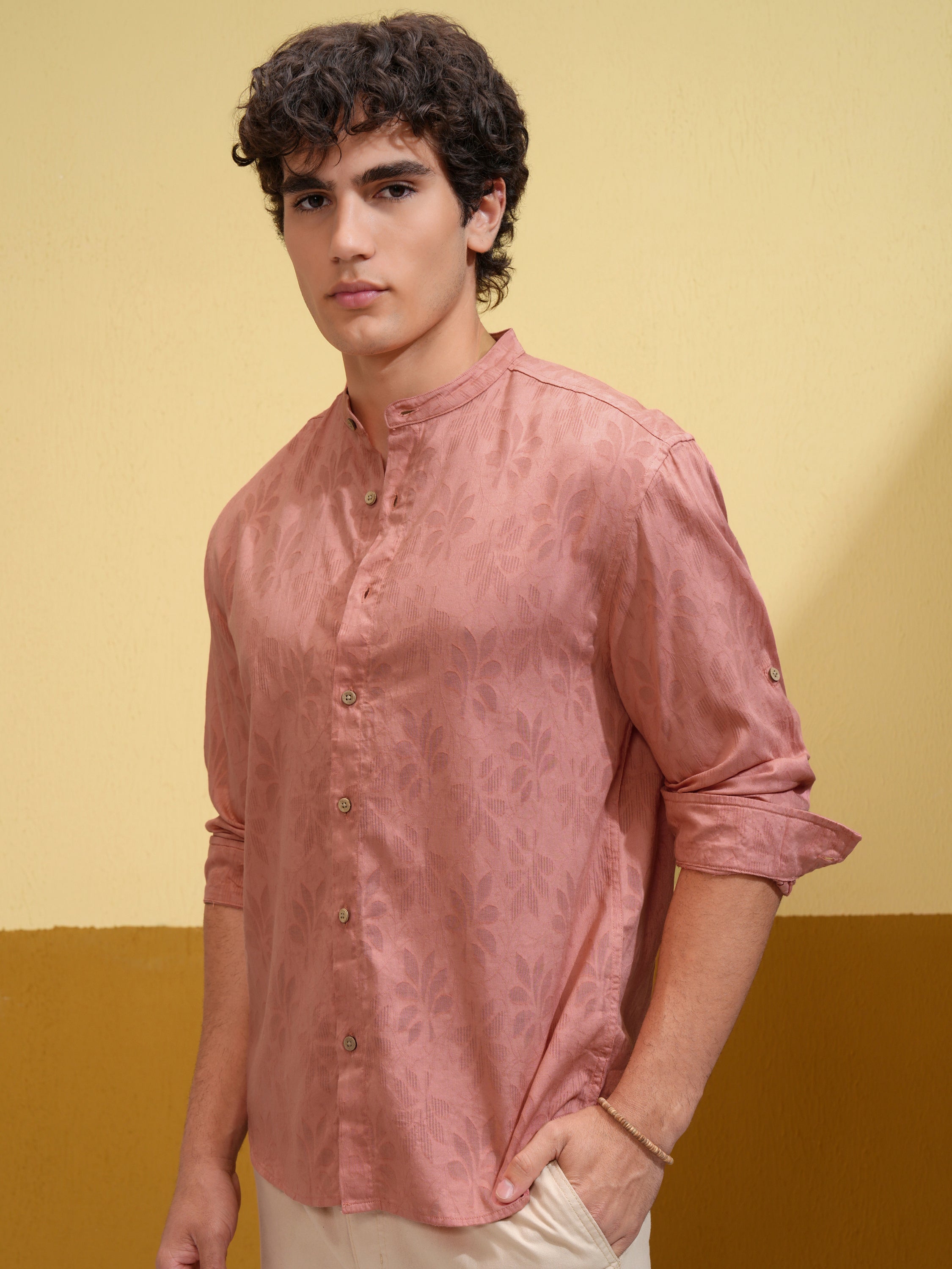 Highlander Men Peach Printed Relaxed Fit Casual Shirt - Peach - Image 4