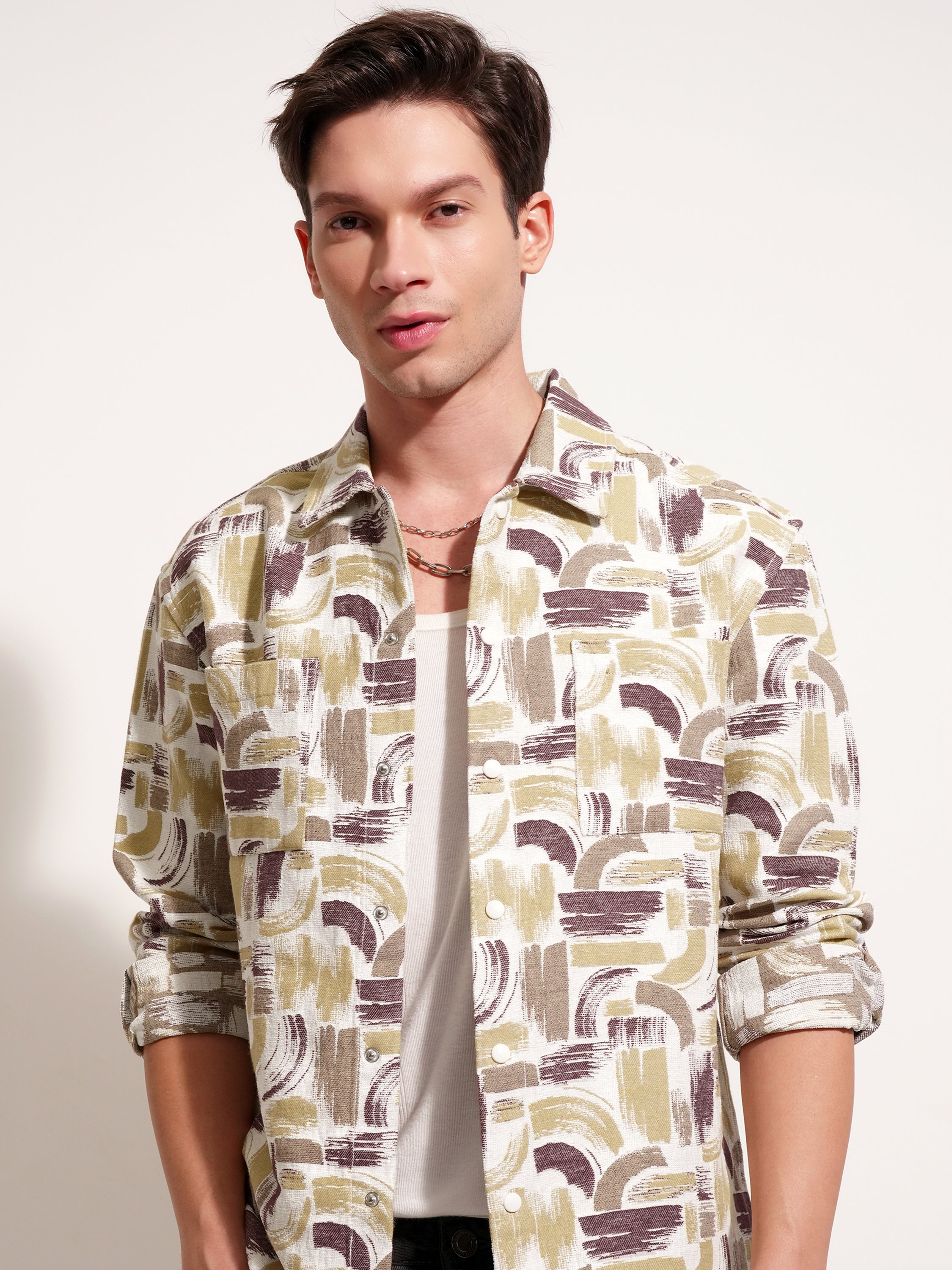 Highlander Men White Printed Relaxed Fit Casual Shirt - White - Image 1