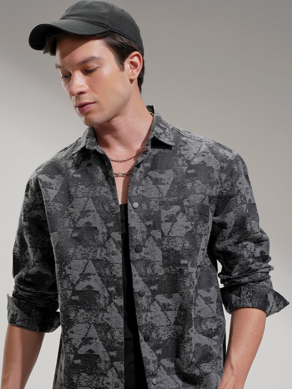 Highlander Men Charcoal Abstract Relaxed Fit Casual Shirt - Charcoal - Image 1