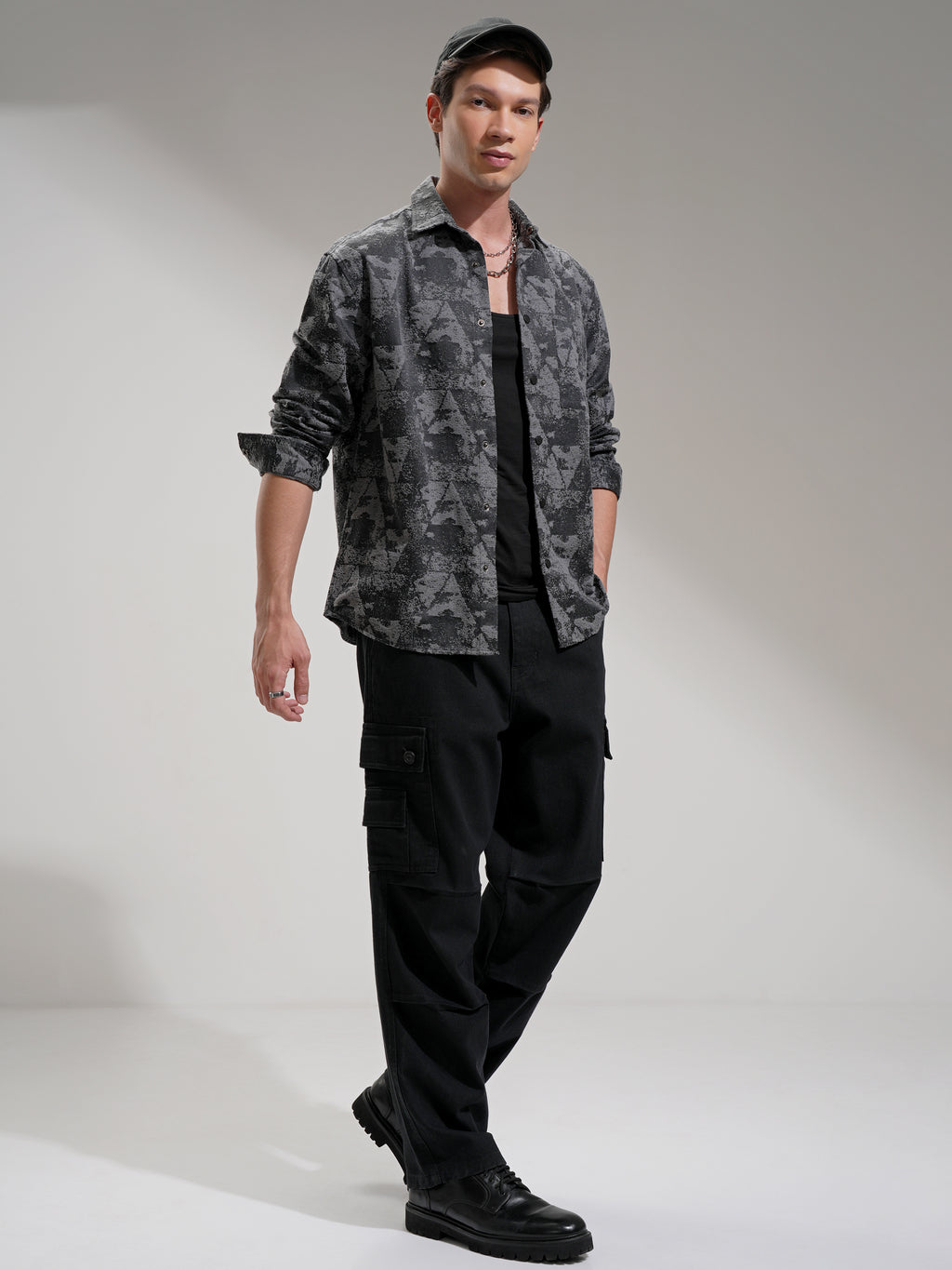 Highlander Men Charcoal Abstract Relaxed Fit Casual Shirt - Charcoal - Image 2